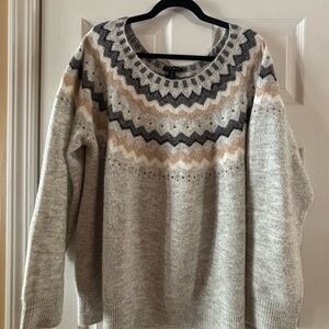 Tribal Women's Sweater - Gray, Cream, and Tan Zigzag